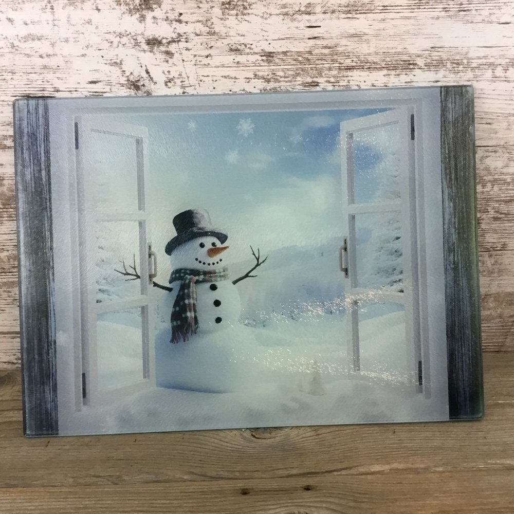 Winter Wonderland Snowman Glass Cutting Board